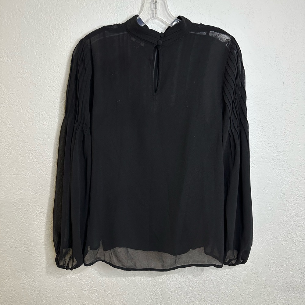 Banana Republic Black Sheer Lace Blouse Pleated Long Sleeves Size S - Picture 15 of 16